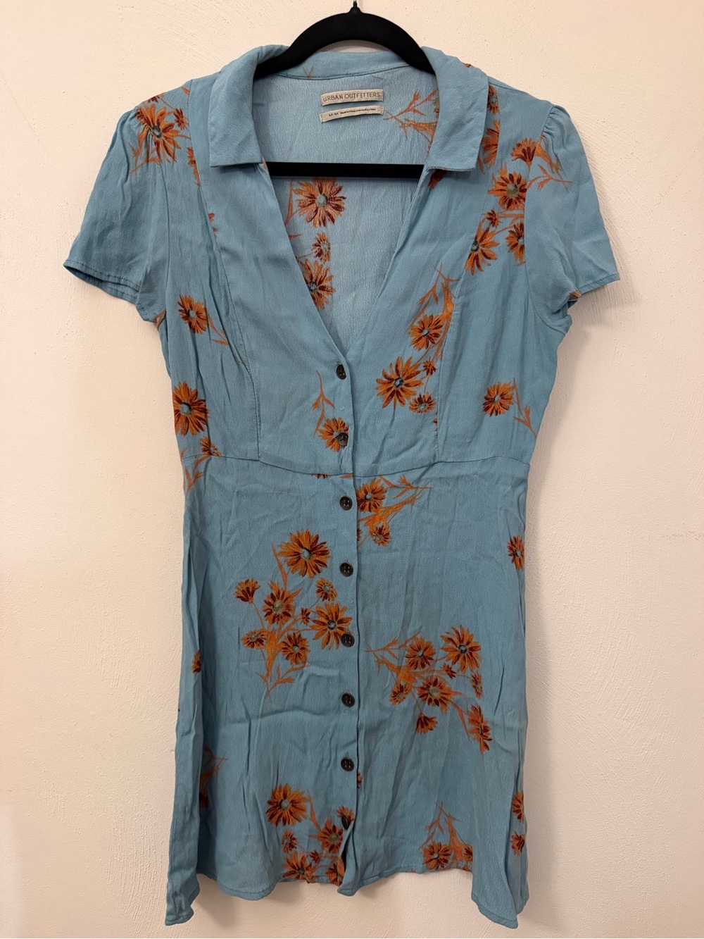Urban Outfitters Light Blue Floral Button-Front Mini Dress - Picture 1 of 3
